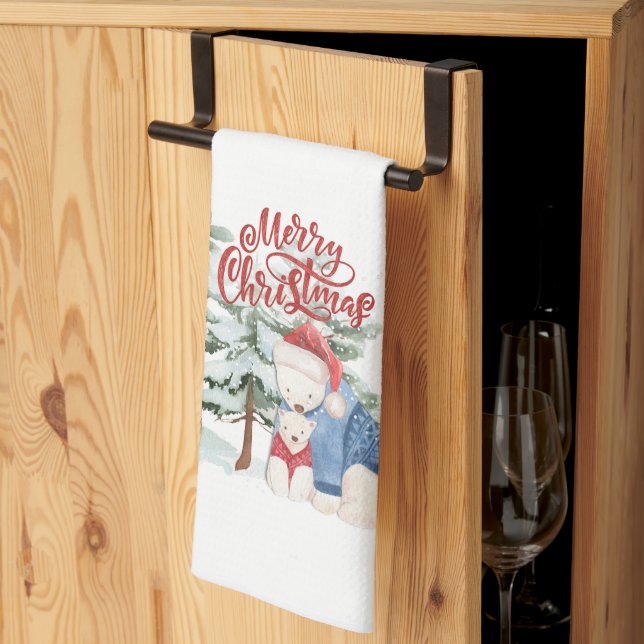 Merry Christmas Adorable Holiday Design Tea Towel (Thirds Fold)