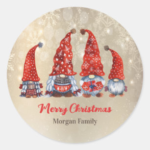 Merry Christmas,Adorable Red Gnomes   Classic Round Sticker