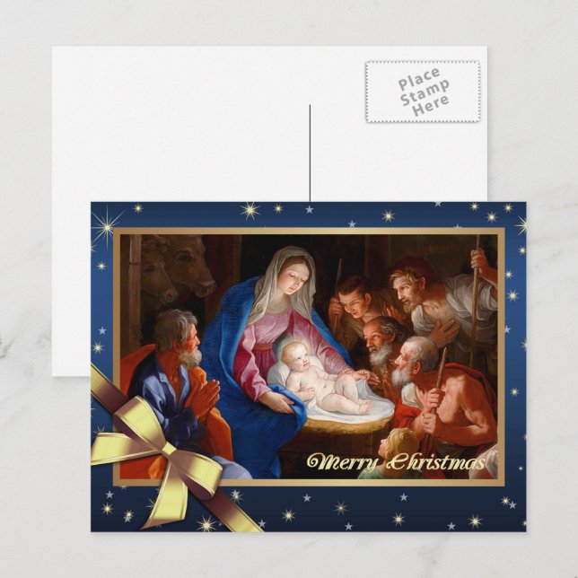 Merry Christmas. Adoration of the Shepherds Holiday Postcard (Front/Back)