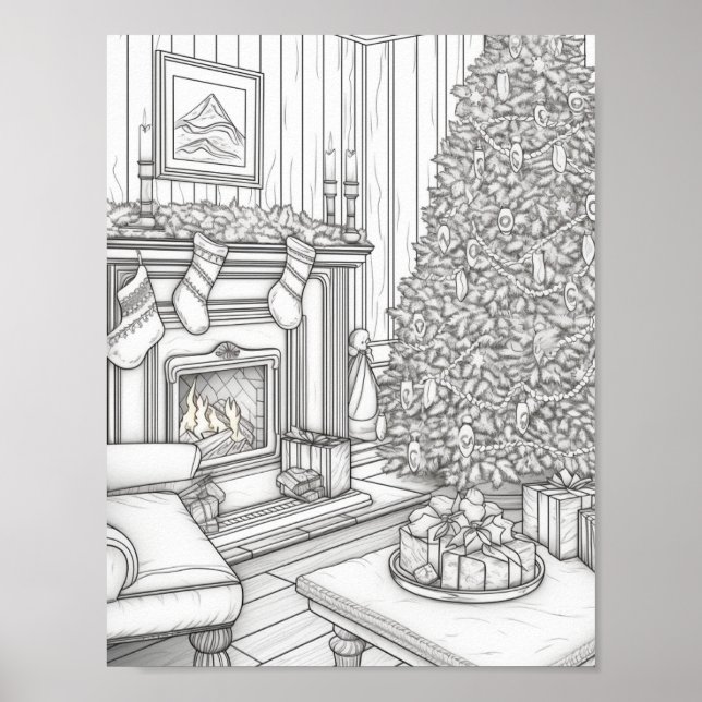 Merry Christmas Adult Colouring Poster (Front)