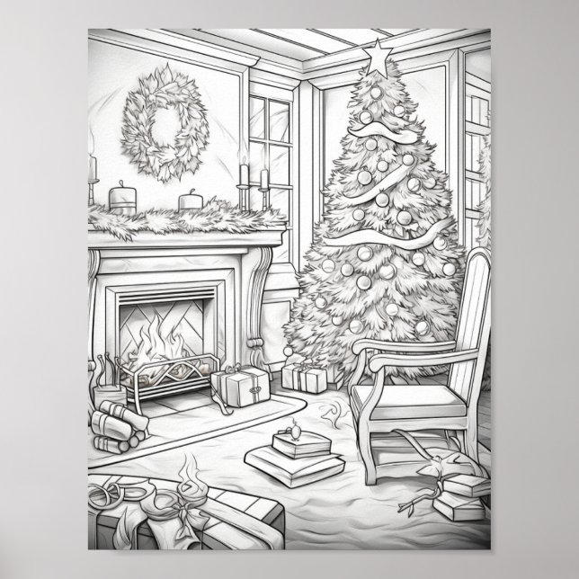 Merry Christmas Adult Colouring Poster (Front)