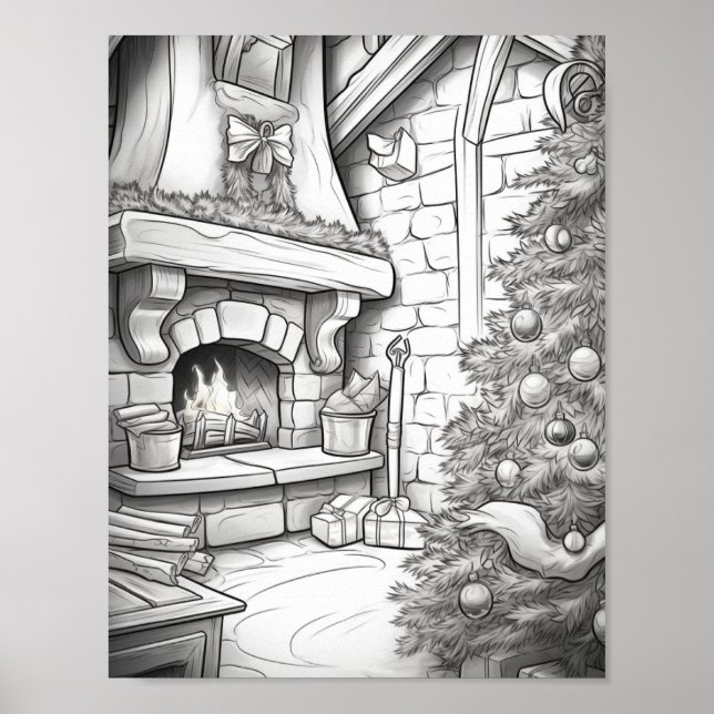 Merry Christmas Adult Colouring Poster (Front)