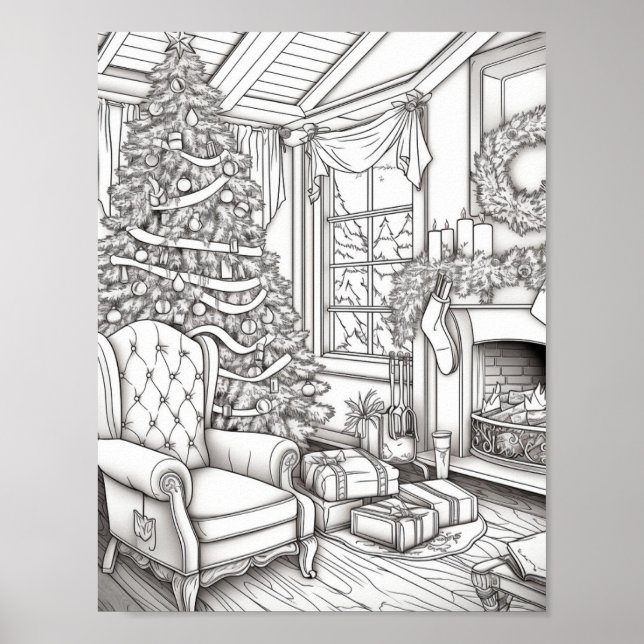 Merry Christmas Adult Colouring Poster (Front)