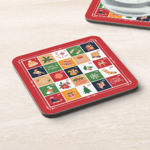 Merry Christmas Advent Calendar Poinsettia Red  Coaster