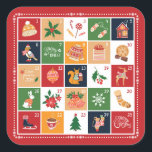 Merry Christmas Advent Calendar Poinsettia Red Square Sticker<br><div class="desc">Decorate your home this Christmas with our beautiful Christmas advent calendar square stick featuring Christmas bell, Christmas tree, Christmas ornament, Christmas ugly sweater, reindeer, holly berry and Poinsettia. Ideal for your holiday home decoration. Perfect for your Christmas gifts and envelopes. Please contact me by email if you need any help...</div>