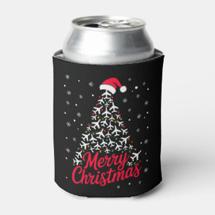 Merry Christmas Aeroplane Tree Santa Hat Snowflake Can Cooler