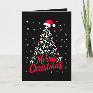 Merry Christmas Aeroplane Tree Santa Hat Snowflake Card