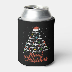 Merry Christmas Aeroplane Tree Vacation Can Cooler