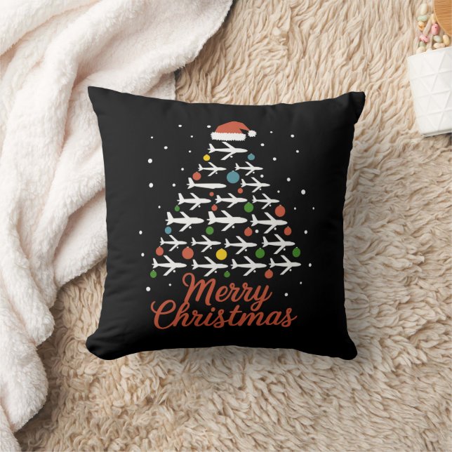 Merry Christmas Aeroplane Tree Vacation Cushion (Blanket)