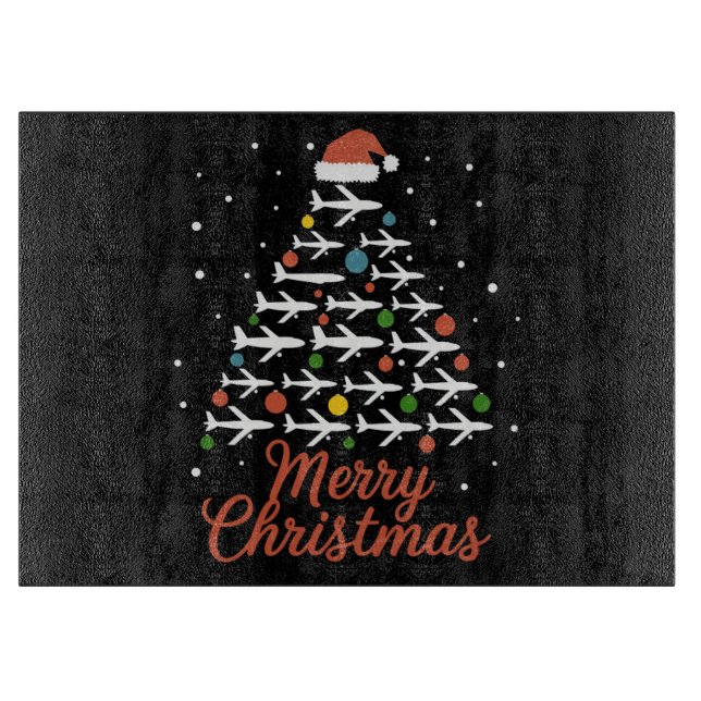 Merry Christmas Aeroplane Tree Vacation Cutting Board (Front)