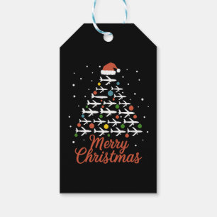 Merry Christmas Aeroplane Tree Vacation Gift Tags