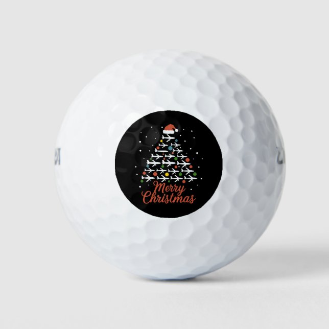 Merry Christmas Aeroplane Tree Vacation Golf Balls (Front)
