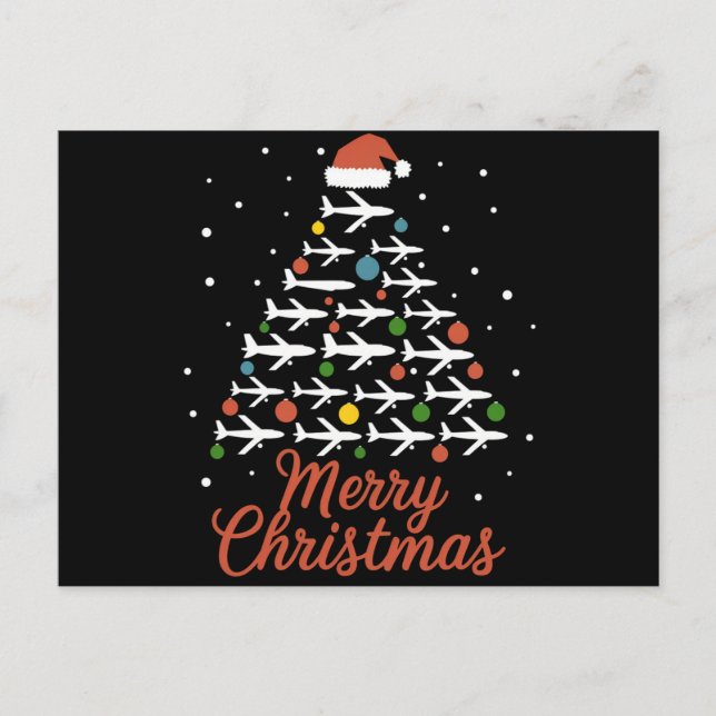 Merry Christmas Aeroplane Tree Vacation Holiday Postcard (Front)