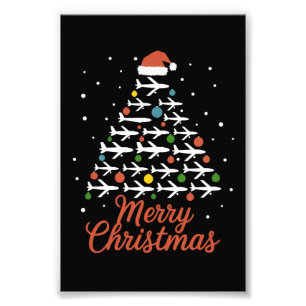 Merry Christmas Aeroplane Tree Vacation Photo Print