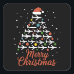 Merry Christmas Aeroplane Tree Vacation Square Sticker<br><div class="desc">Merry Christmas Aeroplane Tree Vacation</div>