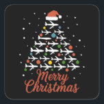 Merry Christmas Aeroplane Tree Vacation Square Sticker<br><div class="desc">Merry Christmas Aeroplane Tree Vacation</div>