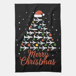 Merry Christmas Aeroplane Tree Vacation Tea Towel