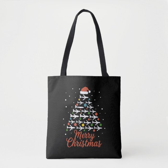 Merry Christmas Aeroplane Tree Vacation Tote Bag (Front)