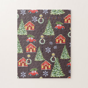 Merry Christmas Aesthetic Pattern- Festive Holiday Jigsaw Puzzle