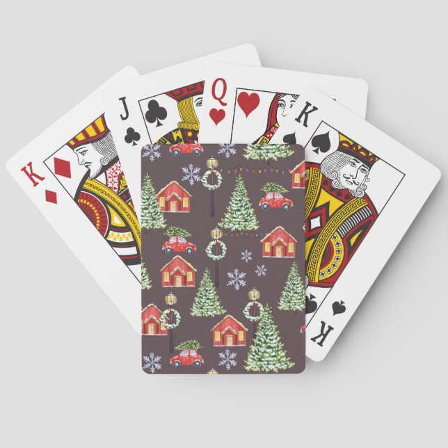Merry Christmas Aesthetic Pattern- Festive Holiday Playing Cards (Back)