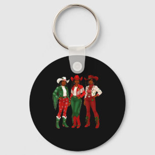Merry Christmas African American Afro Cowgirl West Key Ring