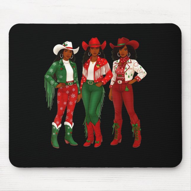 Merry Christmas African American Afro Cowgirl West Mouse Mat (Front)