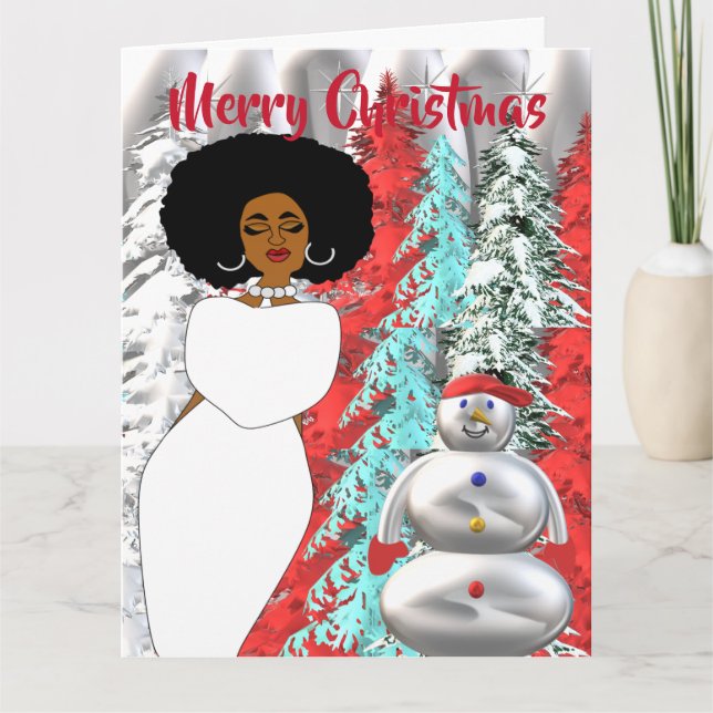 Merry Christmas African American Lady Christmas  Card (Front)