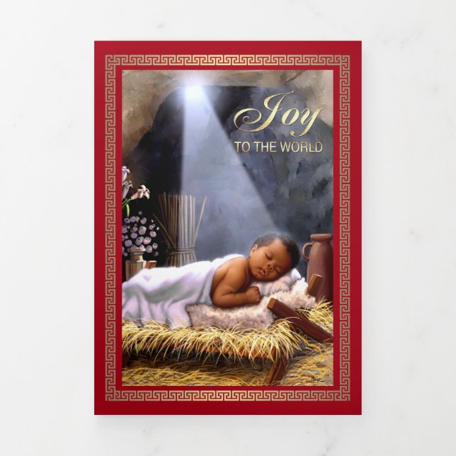 Merry Christmas. African American Nativity Art Tri-Fold Holiday Card (Cover)