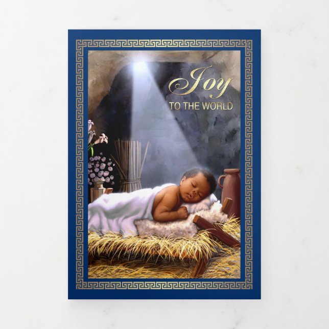 Merry Christmas. African American Nativity Art Tri-Fold Holiday Card (Cover)