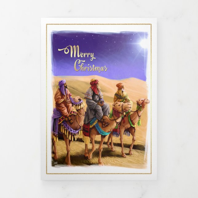 Merry Christmas. African American Nativity Art Tri-Fold Holiday Card (Cover)