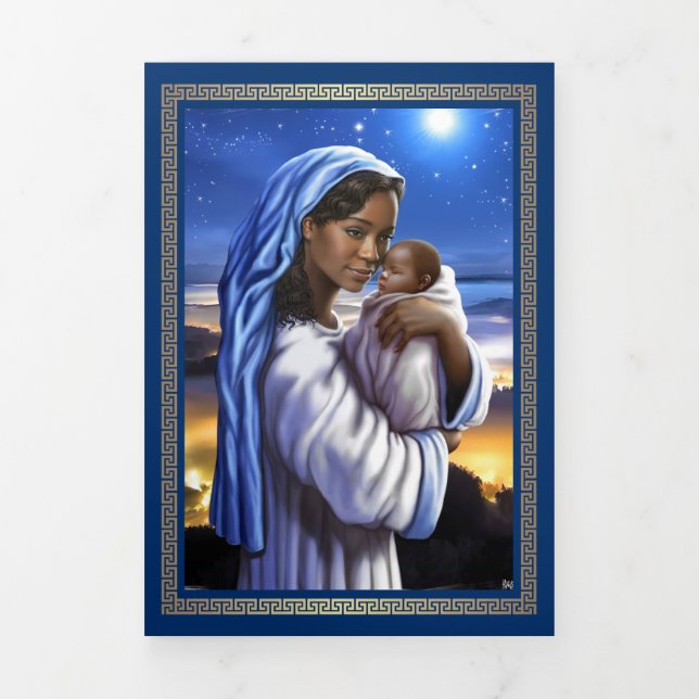Merry Christmas. African American Nativity Art Tri-Fold Holiday Card (Cover)