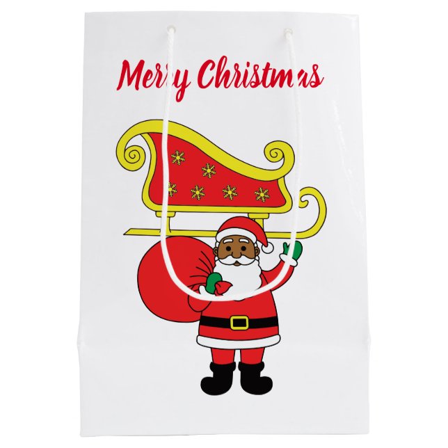 Merry Christmas African American Santa Claus Medium Gift Bag (Back)