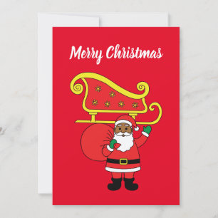 Merry Christmas African American Santa Claus Red Holiday Card