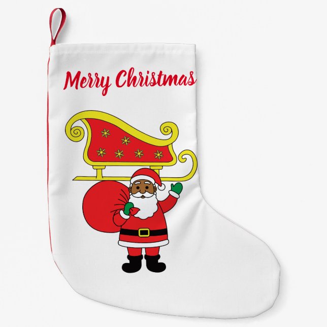 Merry Christmas African American Santa Claus Small Christmas Stocking (Front)