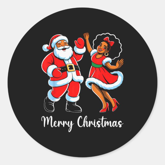 Merry Christmas African American Santa Claus Xmas  Classic Round Sticker (Front)