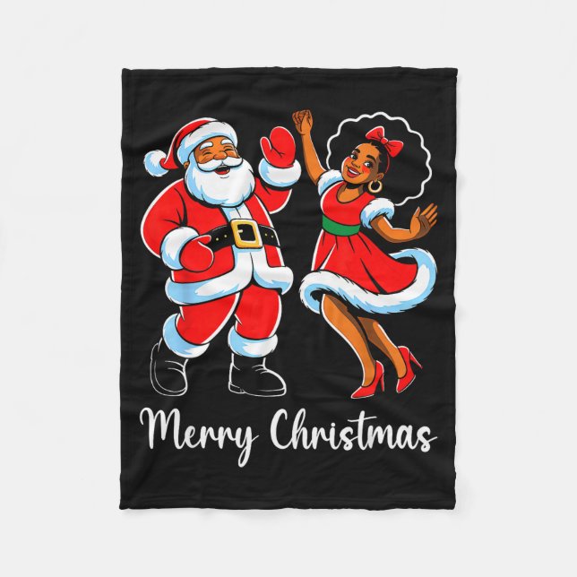 Merry Christmas African American Santa Claus Xmas  Fleece Blanket (Front)