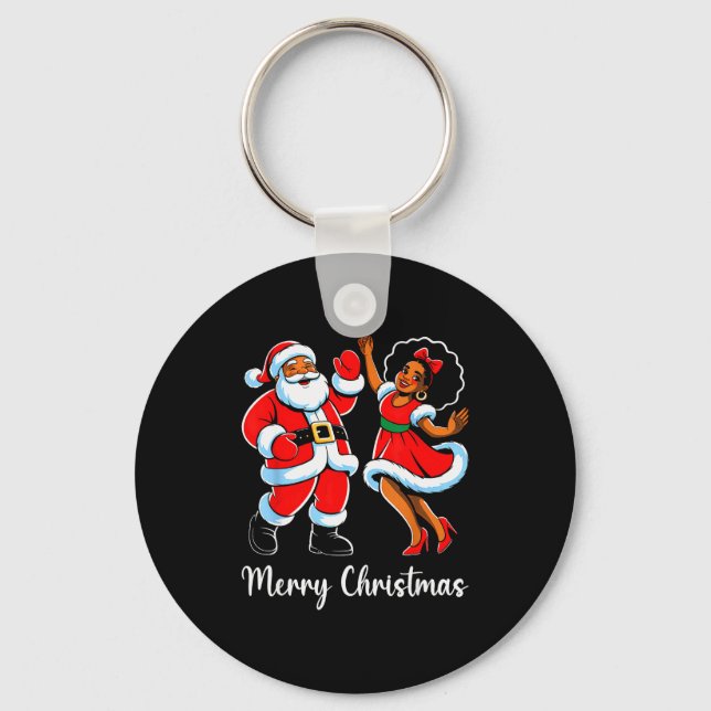Merry Christmas African American Santa Claus Xmas  Key Ring (Front)