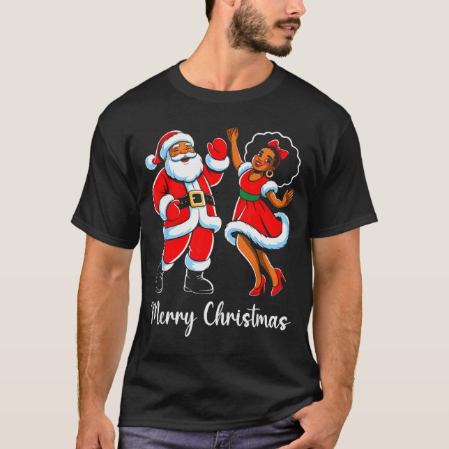 Merry Christmas African American Santa Claus Xmas  T-Shirt (Front)