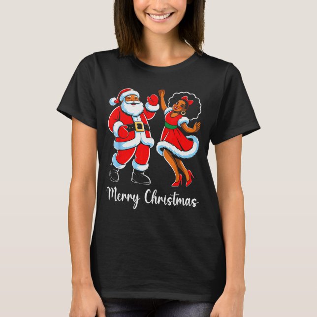 Merry Christmas African American Santa Claus Xmas  T-Shirt (Front)