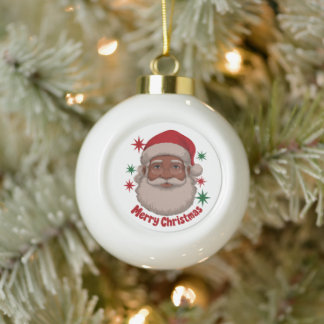 Merry Christmas African American Santa Glasses Ceramic Ball Christmas Ornament