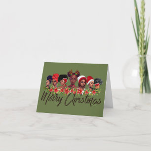 Merry Christmas African American Women Green Holiday Card