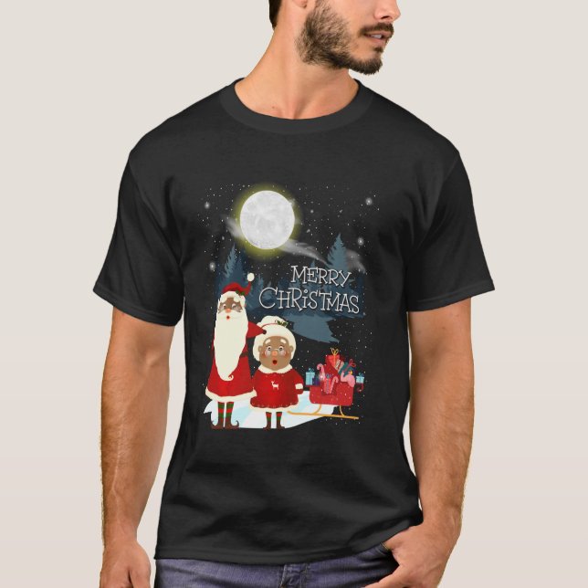 Merry Christmas African Santa Claus & Mrs Matching T-Shirt (Front)