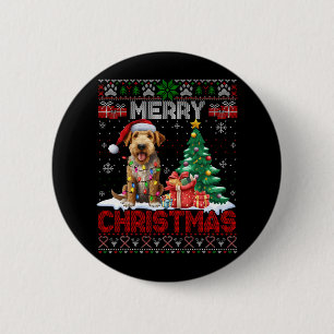 Merry Christmas Airedale Terrier Dog Lover Ugly Xm 6 Cm Round Badge