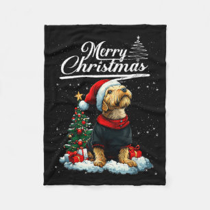 Merry Christmas Airedale Terrier Santa Hat Dog Lov Fleece Blanket