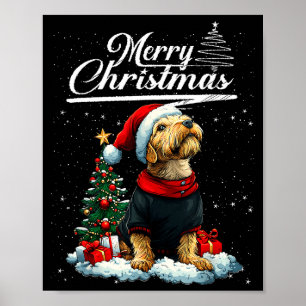 Merry Christmas Airedale Terrier Santa Hat Dog Lov Poster