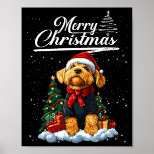Merry Christmas Airedale Terrier Santa Hat Dog Lov Poster