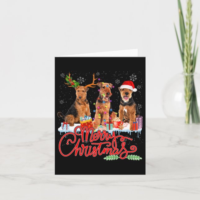 Merry Christmas Airedale Terrier Santa Reindeer Li Card (Front)