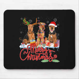 Merry Christmas Airedale Terrier Santa Reindeer Li Mouse Mat