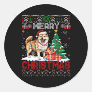 Merry Christmas Akita Dog Lovers Family Ugly Xmas Classic Round Sticker