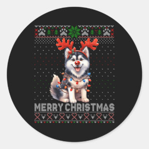 Merry Christmas Alaskan Malamute Dog Lover Ugly Xm Classic Round Sticker